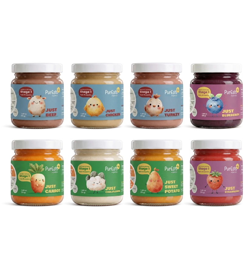 First Weaning Pack — eight single-ingredient organic puree jars